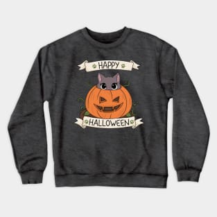 Cute Cat in Pumpkin - Halloween Crewneck Sweatshirt